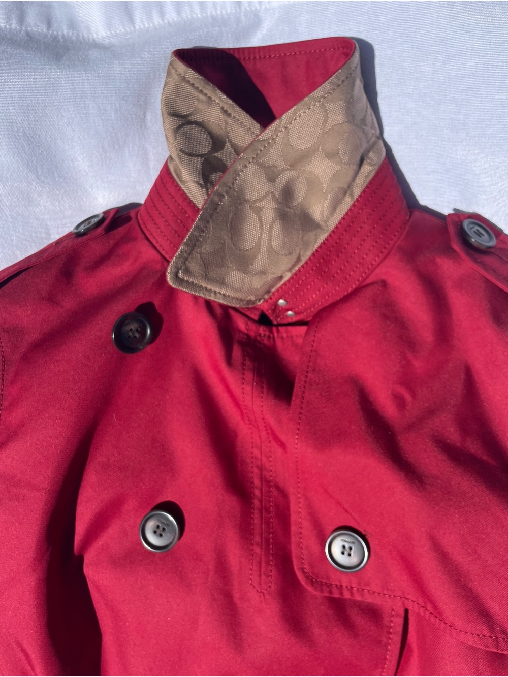 Coach Double-Breasted Crimson Trench Coat with Belt - Picture 4 of 16